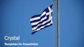  Presentation with greek - Theme having greek national flag flying background and a teal colored foreground