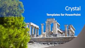  Presentation with archaeology - Colorful presentation theme enhanced with greek ornament - ruins of temple on island backdrop and a gray colored foreground