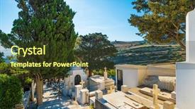  Presentation with ancient greek - PPT theme with greek orthodox graveyard ancient grave background and a tawny brown colored foreground