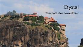  Presentation with orthodox - PPT layouts consisting of greek orthodox monastery in meteora thessalia background and a light blue colored foreground