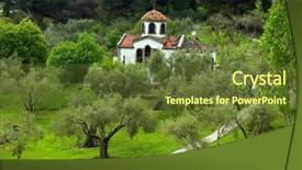  Presentation with christian church - Beautiful PPT theme featuring greek orthodox priest - small christian church greece backdrop and a tawny brown colored foreground