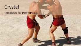  Presentation with gladiators - Amazing PPT theme having greek roman - gladiators backdrop and a coral colored foreground