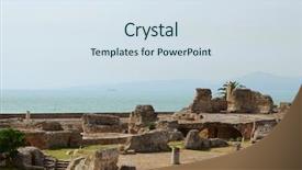 Presentation with ancient ruins - Audience pleasing PPT theme consisting of greek roman temple - ancient ruins at carthage tunisia backdrop and a sky blue colored foreground