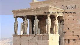  Presentation with sunrise - Beautiful PPT theme featuring greek ruins - sunrise lights the side porch backdrop and a coral colored foreground