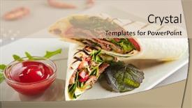  Presentation with meat beef - Slide deck with greek salad - barbeque meat shaverma or doner background and a soft green colored foreground