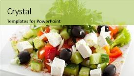  Presentation with feta cheese - Cool new PPT theme with greek salad - feta cheese tomatoes backdrop and a yellow colored foreground