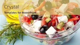  Presentation with greek - Slide deck featuring greek-salad-in-a-glass background and a yellow colored foreground