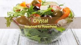  Presentation with greek - Colorful PPT layouts enhanced with greek salad in glass dish on color wooden table background backdrop and a tawny brown colored foreground