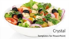  Presentation with greek - Cool new presentation design with greek salad in plate isolated backdrop and a white colored foreground
