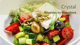  Presentation with feta cheese - Slides consisting of greek-salad-in-white-bowl background and a yellow colored foreground