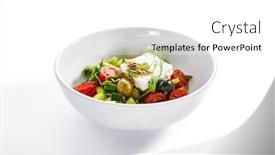  Presentation with food white - Audience pleasing slide deck consisting of greek-salad-in-white-bowl backdrop and a white colored foreground