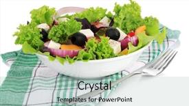  Presentation with earth science green and white - Colorful presentation enhanced with greek salad on plate isolated backdrop and a  colored foreground