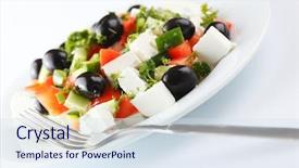  Presentation with greek - Beautiful PPT theme featuring greek salad on white background backdrop and a sky blue colored foreground