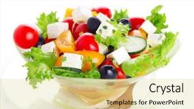  Presentation with greek - Audience pleasing PPT theme consisting of greek salad on white isolated backdrop and a blonde colored foreground