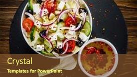  Presentation with greek - Audience pleasing PPT layouts consisting of greek-salad-on-wooden-background backdrop and a tawny brown colored foreground