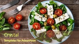  Presentation with salad - PPT layouts consisting of greek salad on wooden background background and a tawny brown colored foreground