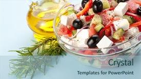  Presentation with olive oil and berries - PPT theme enhanced with greek salad served with olive oill background and a light blue colored foreground