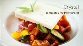  Presentation with cucumbers - Slides enhanced with greek salad tomatoes cucumbers paprika olives of kalamata red onions feta cheese olive oil background and a cream colored foreground