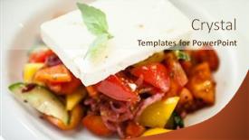  Presentation with cucumbers - Colorful presentation theme enhanced with greek salad tomatoes cucumbers paprika olives of kalamata red onions feta cheese olive oil backdrop and a cream colored foreground