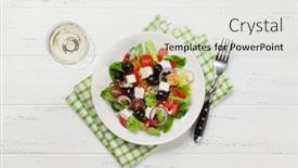  Presentation with feta cheese - Audience pleasing PPT theme consisting of greek-salad-with-cucumber-tomato backdrop and a light gray colored foreground