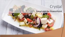  Presentation with feta cheese - Slide set with greek salad with feta cheese cubes and fresk vegetables background and a white colored foreground