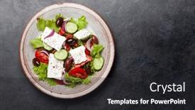  Presentation with feta cheese - Slide set featuring greek-salad-with-fresh-vegetables background and a dark gray colored foreground