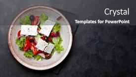  Presentation with feta cheese - PPT theme featuring greek-salad-with-fresh-vegetables background and a  colored foreground