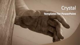  Presentation with greek - PPT theme featuring greek sculpture - stone statue detail of human background and a coral colored foreground