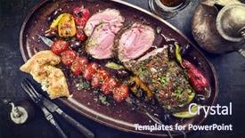  Presentation with retirement roast on presenation - Slide set having greek sheep - barbecue lamb roast with skewered background and a wine colored foreground