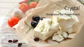  Presentation with feta cheese - Beautiful PPT layouts featuring greek sheep - feta cheese on table backdrop and a soft green colored foreground
