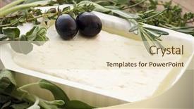  Presentation with greek - Presentation theme having greek solider - feta with olives background and a lemonade colored foreground