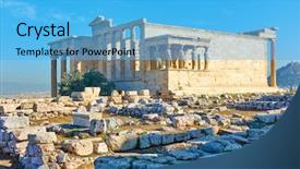  Presentation with temple - Presentation theme consisting of greek solider - ruins of the erechtheion temple background and a light blue colored foreground