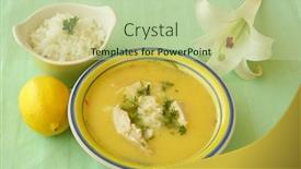  Presentation with greek - Slides having greek soup with chicken lemon juice eggs and rice background and a mint green colored foreground