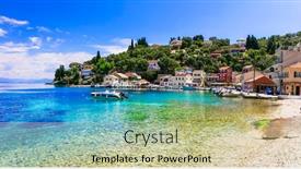  Presentation with tranquil - Amazing slide deck having greek-summer-holidays-tranquil-village backdrop and a mint green colored foreground