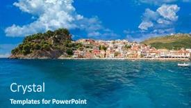  Presentation with greek - Presentation featuring greek-village-of-parga background and a ocean colored foreground