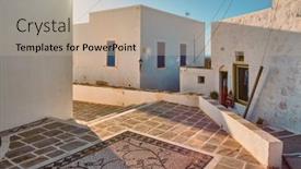  Presentation with greek - PPT layouts consisting of greek-village-typical-street-view background and a mint green colored foreground