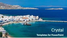  Presentation with white house - PPT theme consisting of greek village with white house background and a ocean colored foreground