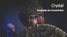  Presentation with warrior - Presentation theme consisting of greek war sword - bearded man warrior with metal background and a dark gray colored foreground