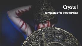  Presentation with warrior - Presentation theme having greek war sword - bearded man warrior with metal background and a dark gray colored foreground