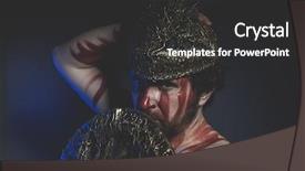  Presentation with warrior - Presentation having greek war sword - bearded man warrior with metal background and a dark gray colored foreground