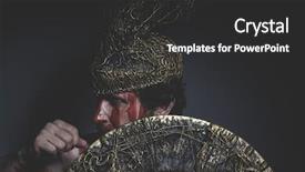  Presentation with sword shield - PPT theme featuring greek war sword - bearded man warrior with metal background and a dark gray colored foreground