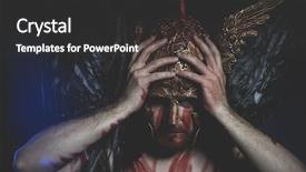  Presentation with sword shield - Presentation theme enhanced with greek war sword - bearded man warrior with metal background and a dark gray colored foreground