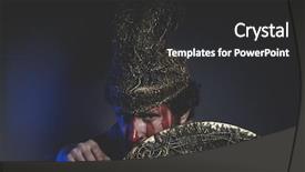  Presentation with warrior - Presentation featuring greek war sword - bearded man warrior with metal background and a dark gray colored foreground