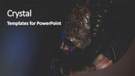  Presentation with warrior - Presentation design with greek war sword - bearded man warrior with metal background and a dark gray colored foreground