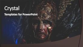  Presentation with warrior - Colorful presentation theme enhanced with greek war sword - bearded man warrior with metal backdrop and a dark gray colored foreground