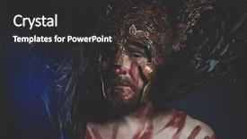  Presentation with warrior - Cool new slide set with greek war sword - bearded man warrior with metal backdrop and a dark gray colored foreground