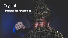  Presentation with sword shield - Presentation with greek war sword - bearded man warrior with metal background and a dark gray colored foreground