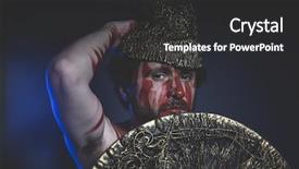  Presentation with warrior - Presentation theme having greek war sword - bearded man warrior with metal background and a dark gray colored foreground