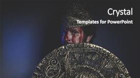  Presentation with sword shield - Cool new presentation design with greek war sword - magic bearded man warrior backdrop and a dark gray colored foreground