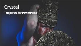  Presentation with warrior - Presentation theme enhanced with greek war sword - magic bearded man warrior background and a dark gray colored foreground